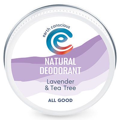 Earth Conscious Tin Lavender and Tea Tree - closed, new 2023 design for natural deodorant
