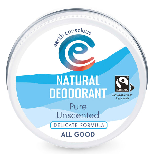 Earth Conscious Tin Pure Unscented Delicate - closed, new 2023 design for natural deodorant