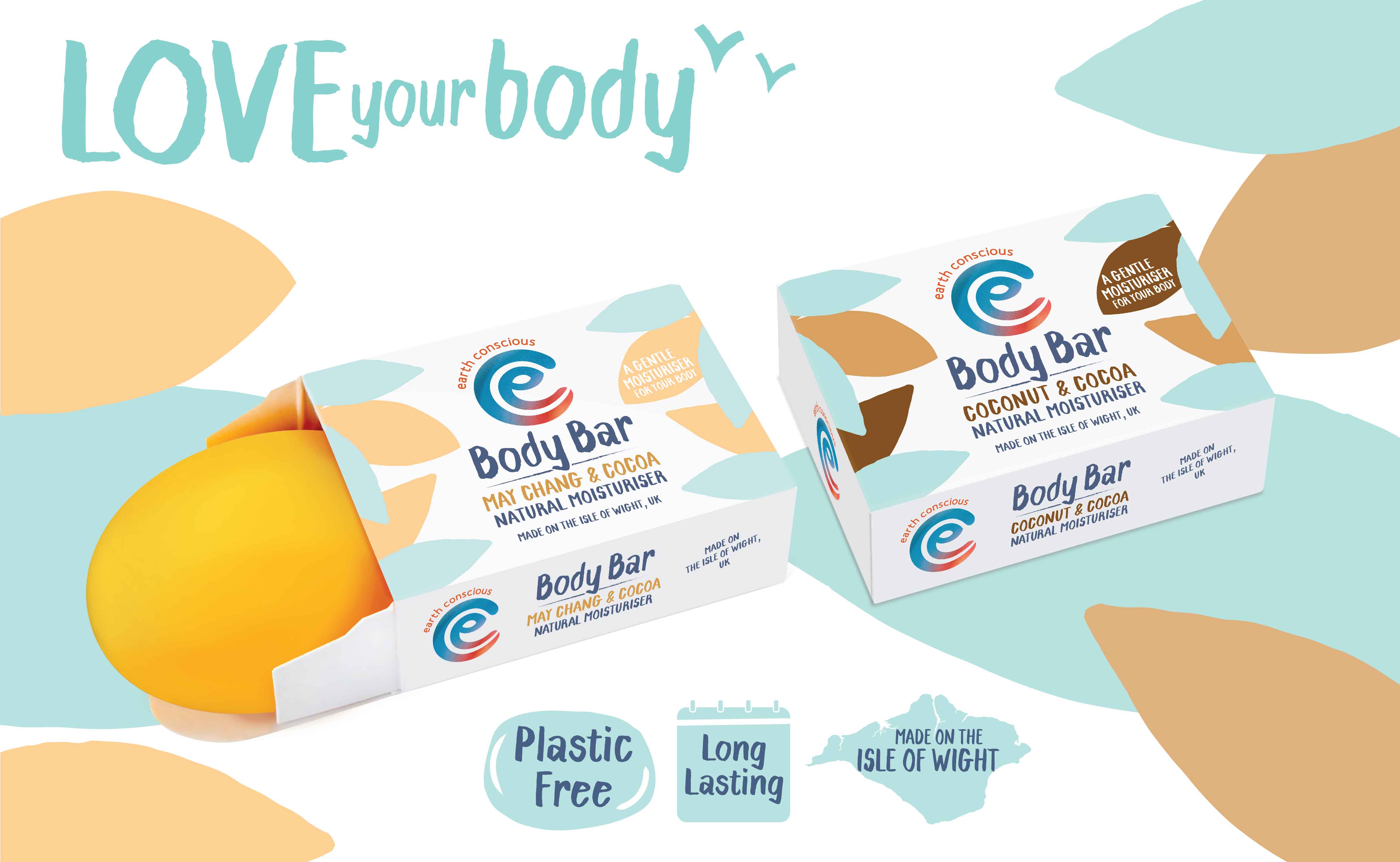 Earth Conscious Moisturising Body Bars - natural skincare for moisturising and nourishing the body. Long lasting, plastic free and made on the Isle of Wight
