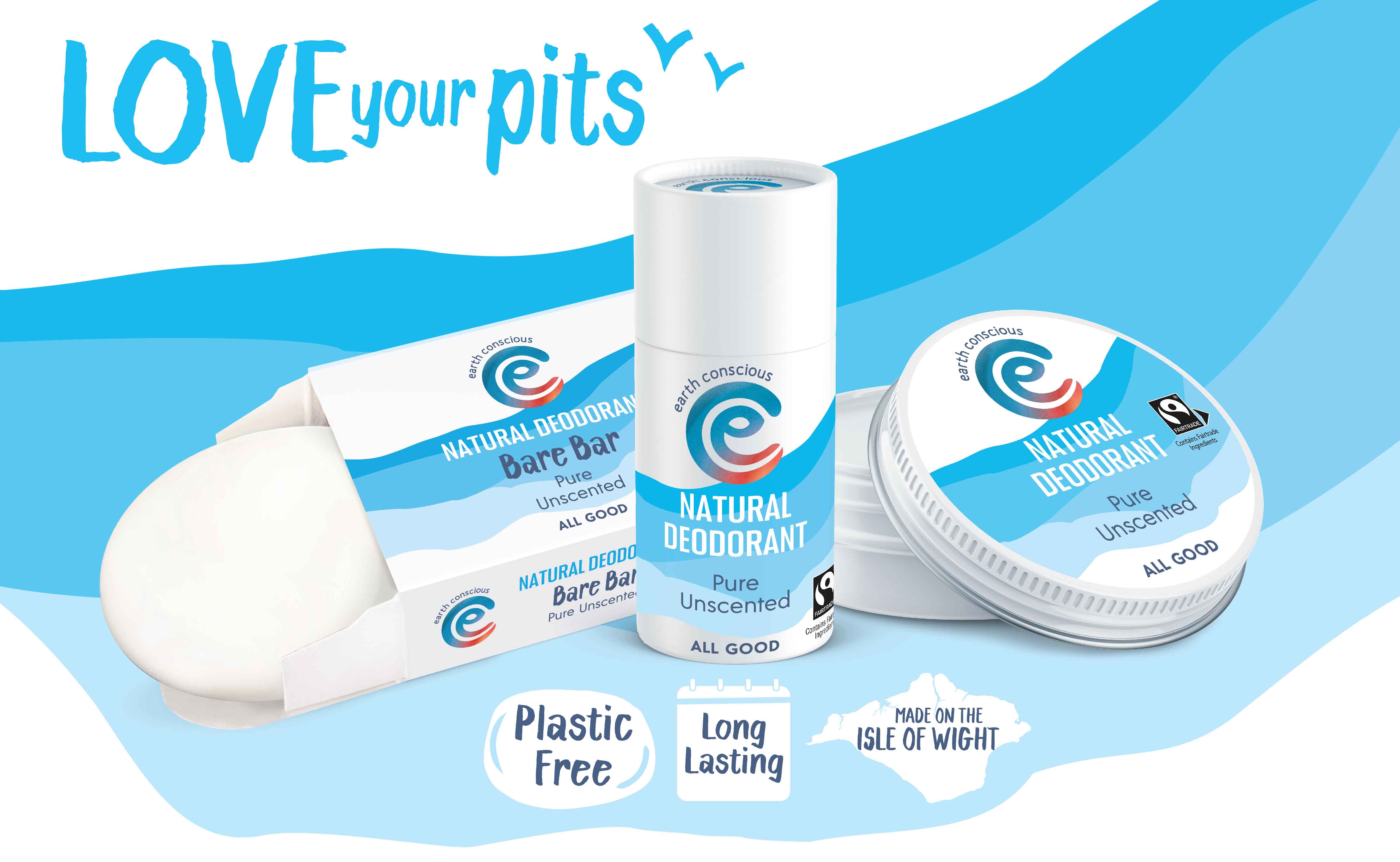 Earth Conscious Unscented Natural Deodorant - gentle, fragrance-free option for sensitive skin. Plastic Free, Long Lasting and Made on the Isle of Wight