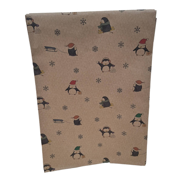 Kraft Eco Wrapping Paper - Christmas Penguins