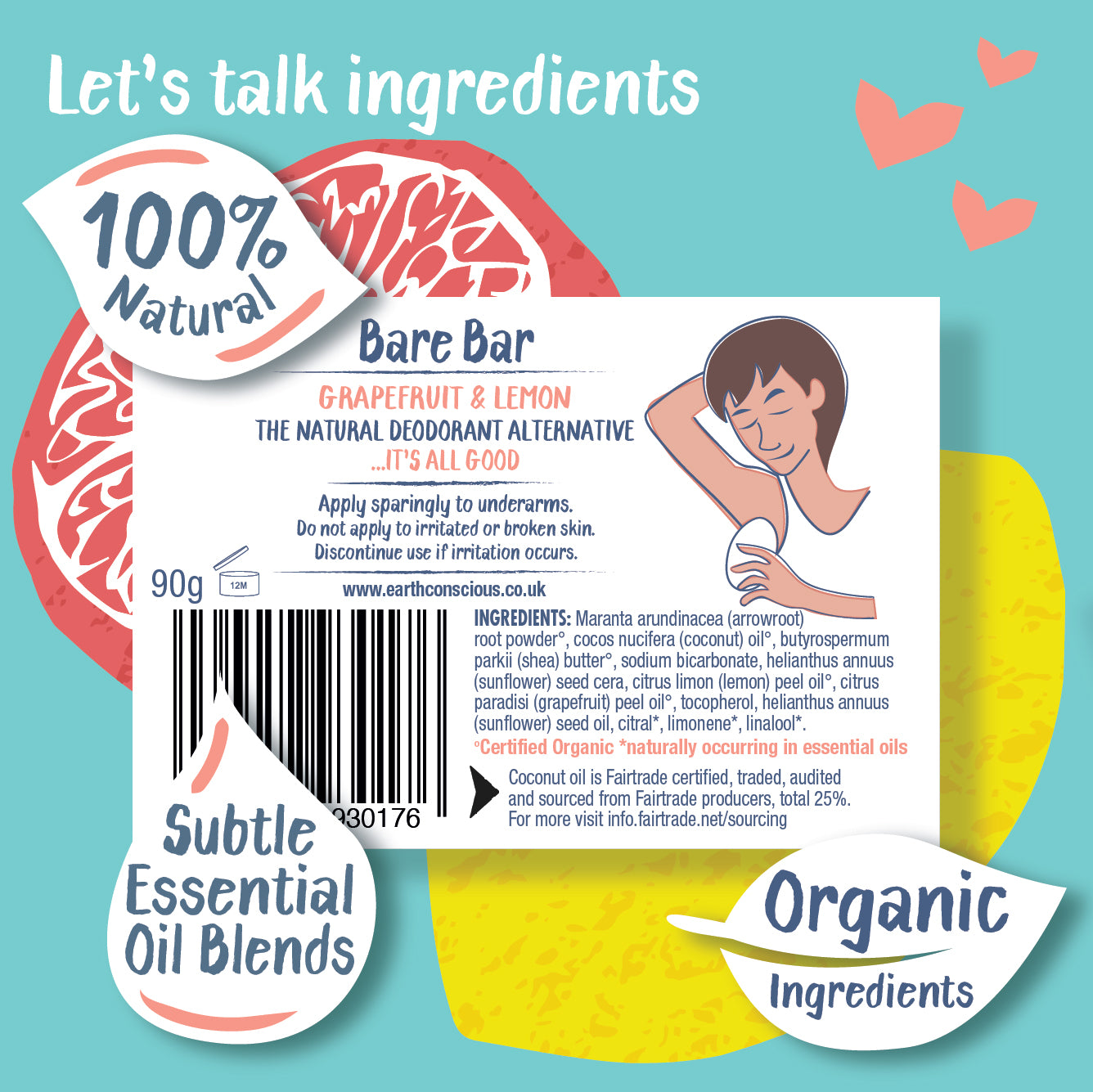 BARE BAR - GRAPEFRUIT & LEMON NATURAL DEODORANT - 90g – Earth